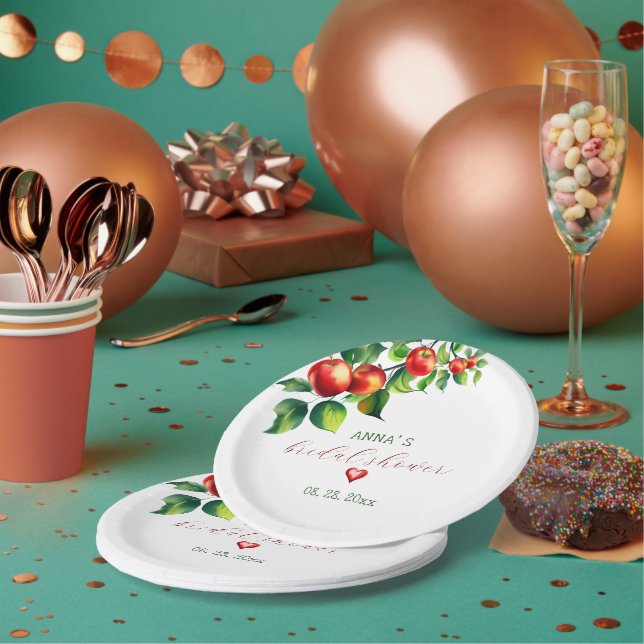 Plato De Papel Ducha nupcial de Apple roja (Multi)