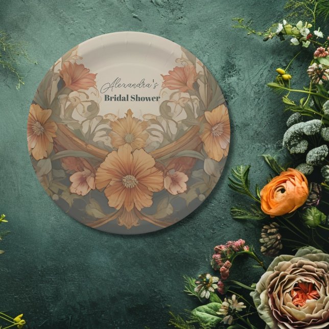 Plato De Papel Ducha nupcial de Art Nouveau floral de época (Subido por el creador)