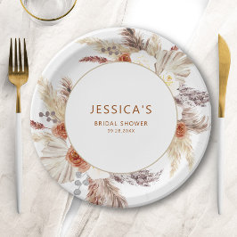 Plato De Papel Ducha nupcial de Boho Terracotta Pampas