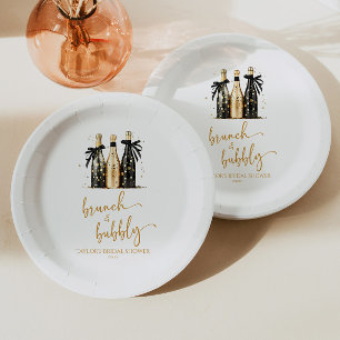 Plato De Papel Ducha nupcial de brunch y bubbly Gold Champagne