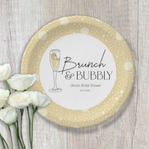 Plato De Papel Ducha nupcial de Brunéi y Bubbly Champagne