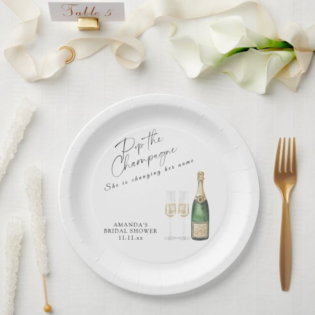 Plato De Papel Ducha nupcial de champagne (Boda)