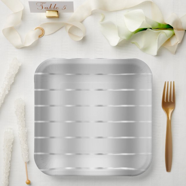 Plato De Papel Ducha nupcial de cinta plateada de moda (Boda)