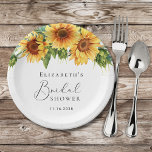 Plato De Papel Ducha nupcial de color de agua del Eucalipto del g<br><div class="desc">Platos rústicos de papel de ducha de novias con flores de girasol y vegetación eucaliptus,  un guión elegante de caligrafía y el nombre de la novia en una elegante tipografía sérica.</div>