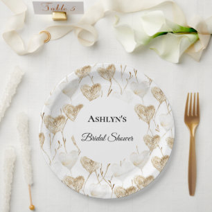 Plato De Papel Ducha nupcial de corazón de crema marrón