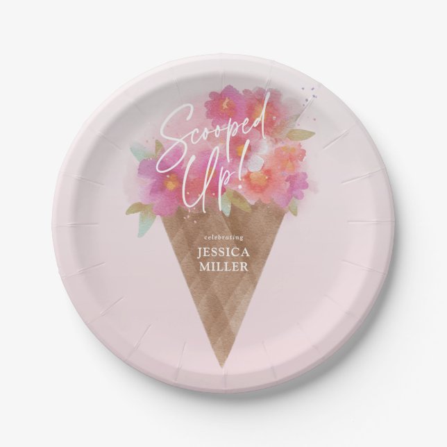 Plato De Papel Ducha nupcial de helado de helado floral de cono (Anverso)