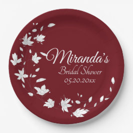 Plato De Papel Ducha nupcial de vino y flor blanca de otoño