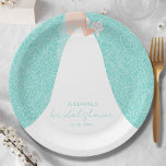 Plato De Papel Ducha nupcial elegante<br><div class="desc">Una novia vestida con su boda sobre una rosa blanca sobre un fondo turquesa (o de cualquier color),  se suma mucho a la decoración de la ducha de novias. COINCIDIENDO con los artículos de nuestra tienda.</div>