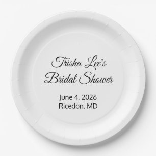 Plato De Papel Ducha Nupcial Feliz Blanca