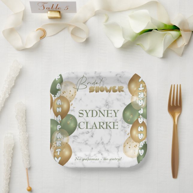 Plato De Papel Ducha nupcial. Fiesta Pajama (Boda)