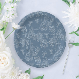 Plato De Papel Ducha nupcial floral Chinoiserie azul francesa
