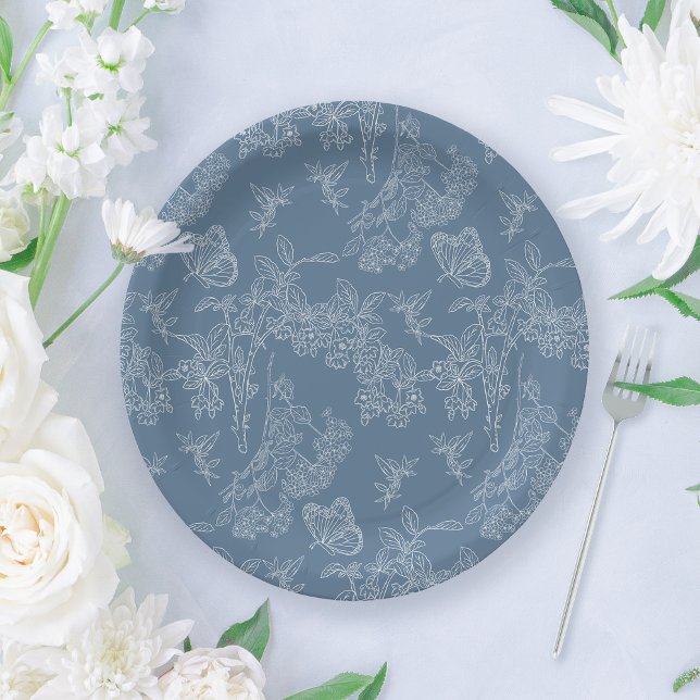 Plato De Papel Ducha nupcial floral Chinoiserie azul francesa (Subido por el creador)