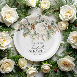Plato De Papel Ducha nupcial floral de invierno de Evergreen