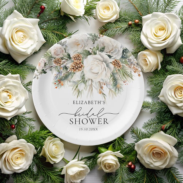 Plato De Papel Ducha nupcial floral de invierno de Evergreen (Subido por el creador)