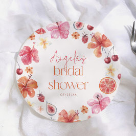 Plato De Papel Ducha Nupcial Floral de Naranja Cítrica