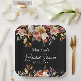 Plato De Papel Ducha nupcial floral negra