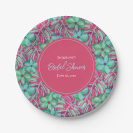 Plato De Papel Ducha Nupcial Floral Tropical Rosa y Verde