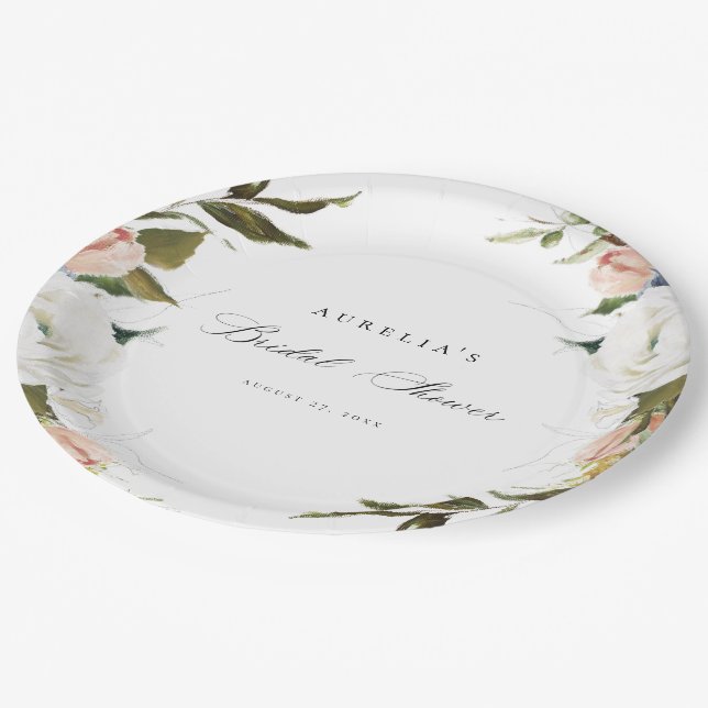Plato De Papel Ducha nupcial floral vintage (Angular)