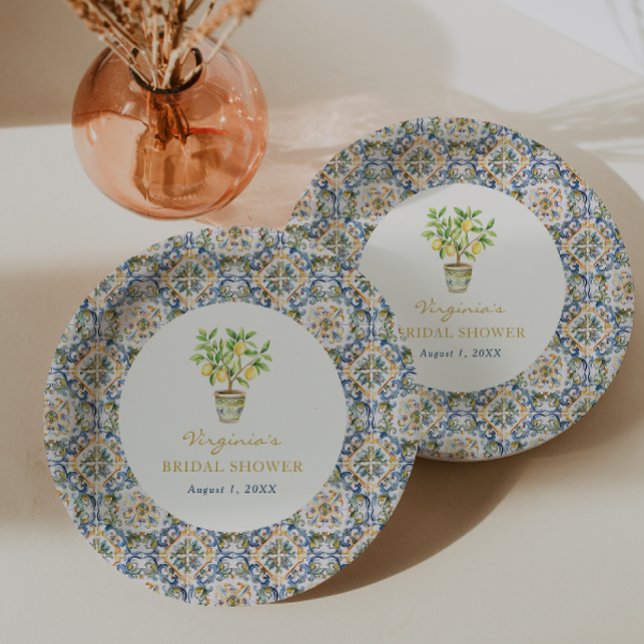 Plato De Papel Ducha nupcial italiana (Italian Lemon Bridal Shower Paper Plates by Painted Paperie
)