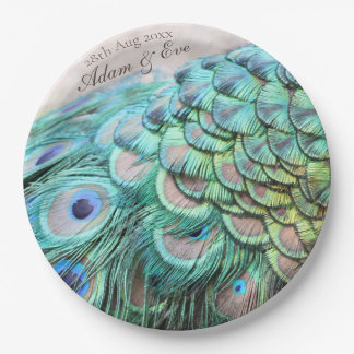 Plato De Papel Ducha nupcial Lavish Peacock Feathers Papel Placa