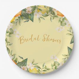 Plato De Papel Ducha Nupcial Limones Naranjas Cítrico Floral 