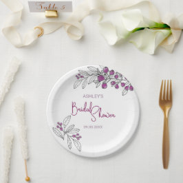 Plato De Papel Ducha nupcial mínima hojas moradas