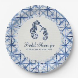Plato De Papel Ducha nupcial Moderna Beach Hiahorse Indigo Shibor
