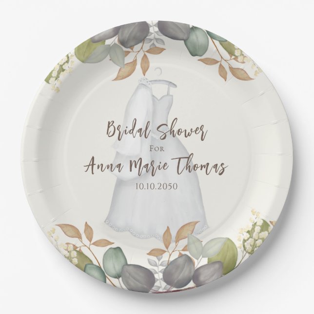 Plato De Papel Ducha nupcial otoño deja vestido Boda elegante (Anverso)