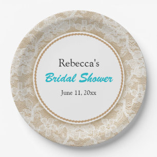 Plato De Papel Ducha nupcial personalizada Burlap y Lace