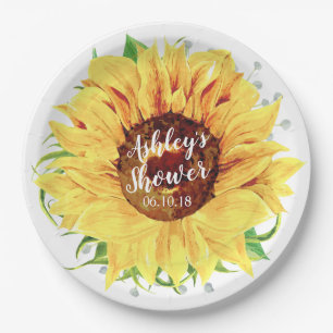 Plato De Papel Ducha nupcial personalizada girasol amarillo