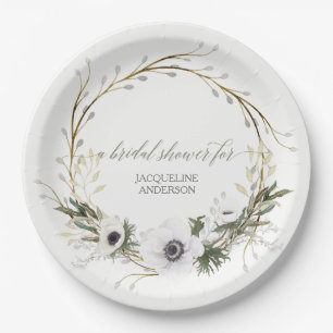 Plato De Papel Ducha nupcial Rústica Wreath Anemone Twig Wreath