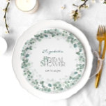 Plato De Papel Ducha nupcial verde salvaje de eucalipto<br><div class="desc">Este diseño es una impresionante obra de arte que capta la delicada belleza de los productos botánicos de eucalipto en una serena y apacible paleta de color verde sabio. Las intrincadas pinceladas y la sutil sombra de la acuarela crean un ambiente natural y orgánico que transporta al espectador a un...</div>