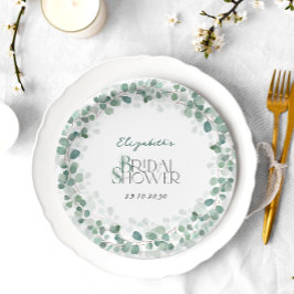 Plato De Papel Ducha nupcial verde salvaje de eucalipto