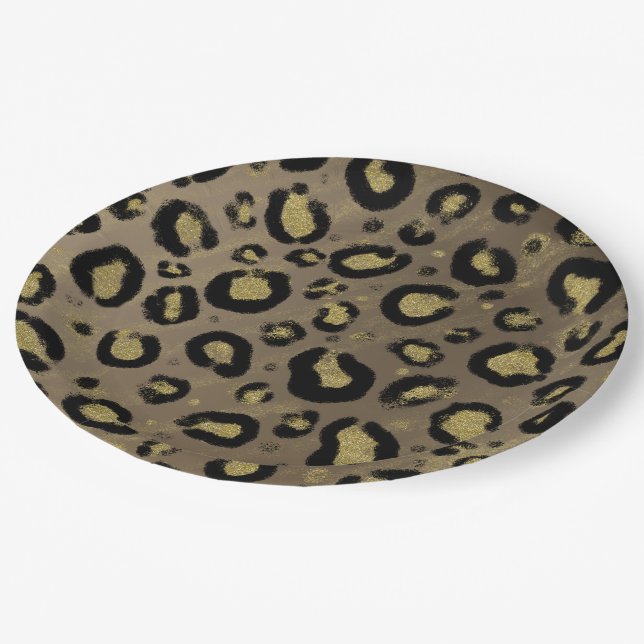 Plato De Papel Ducha para bebé con brillo dorado marrón y leopard (Angular)