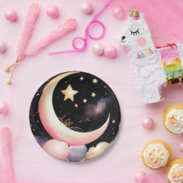 Plato De Papel Ducha para niñas: Luna Celestial y Estrellas