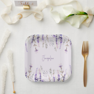 Plato De Papel Ducha personalizada con flores de lavanda