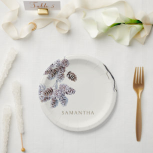 Plato De Papel Ducha Personalizada de Invierno de Crema