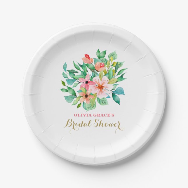 Plato De Papel Ducha tropical de novias en playa floral (Anverso)