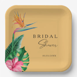Plato De Papel Ducha tropical floral de novia