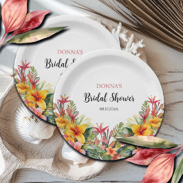 Plato De Papel Ducha tropical luau hawaiana para novias