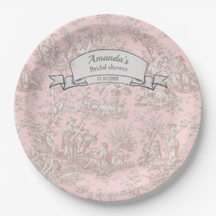 Plato De Papel Ducha vintage floral de toile de Jouy en oro rosa