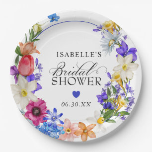 Plato De Papel Duche de Novia Flor Silvestre Azul Púrpura Rojo