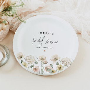 Plato De Papel Duche de Novia Flor Silvestre Rústica Pastel POPPY
