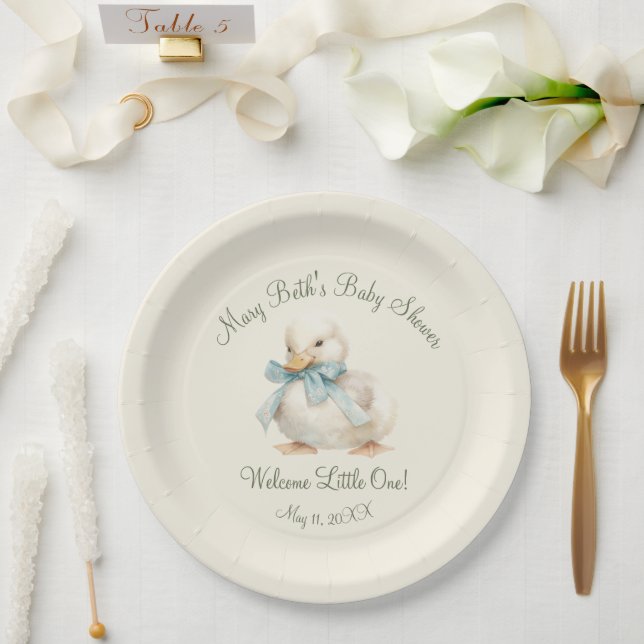 Plato De Papel Duckling with Ribbon Baby Shower Paper  (Boda)