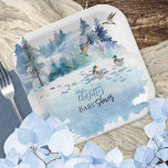 Plato De Papel Ducks Woodland Forest Nature Boy Baby Shower<br><div class="desc">Escena boscosa con temática natural con patos machos "Baby Shower". Diseño compuesto por Holiday Hearts Designs.</div>