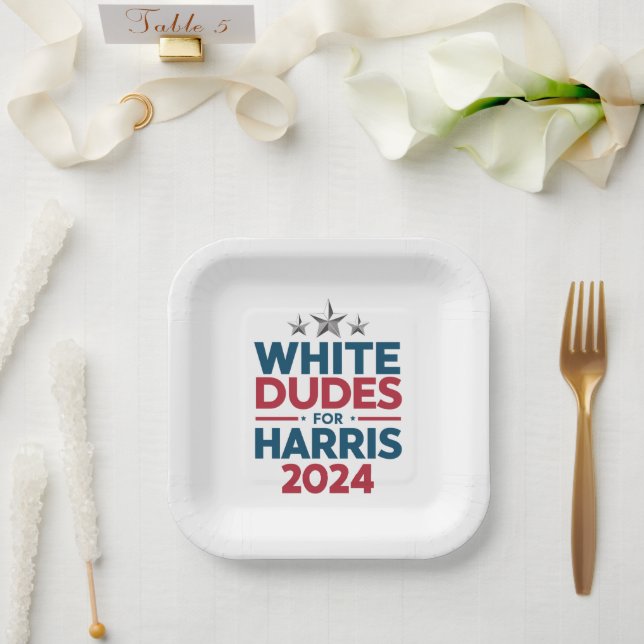 Plato De Papel Dudes Blancas Para Las Elecciones Harris-2024 (Boda)
