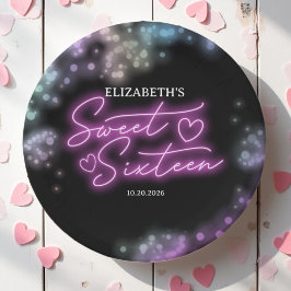 Plato De Papel Dulce 16 Fiesta Neon Glow Oscuro colorido de cumpl