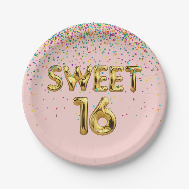 Plato De Papel Dulce 16 globos y confetti (Anverso)