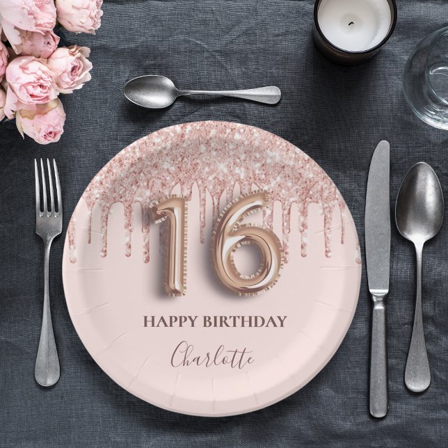 Plato De Papel Dulce 16 gotes rosados de oro rosa (Subido por el creador)