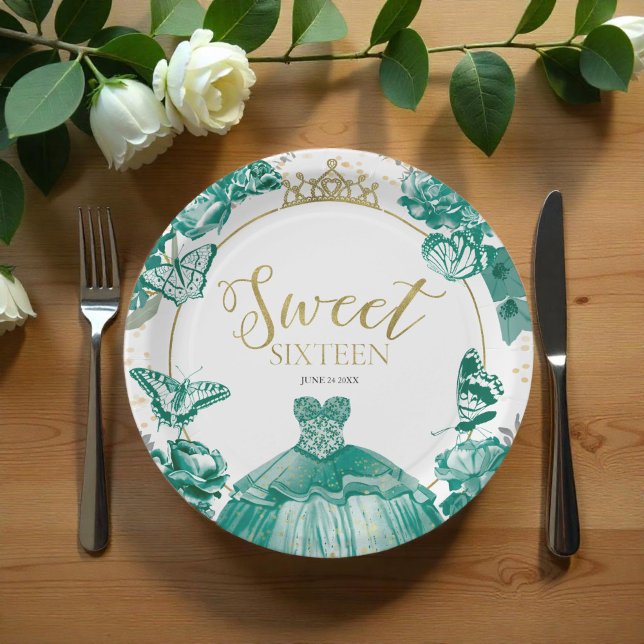 Plato De Papel Dulce 16 Mariposa de globo Vestido verde esmeralda (Subido por el creador)